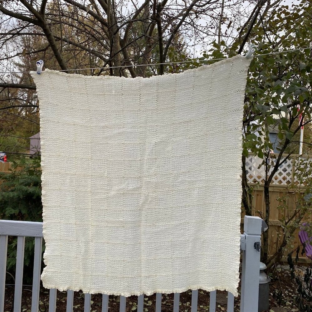Vintage Baby Blanket Julius Berger Crochet Knit Ivory